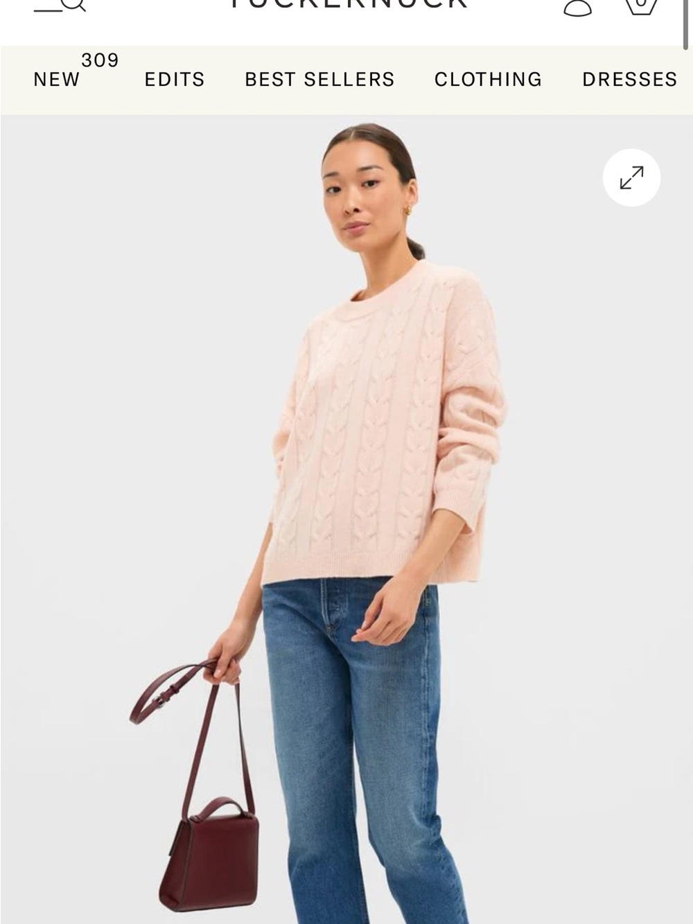 Tuckernuck Cable-Knit Crewneck Sweater in Blush Pink
